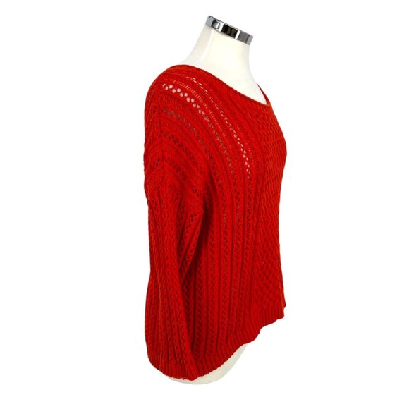 Anthropologie Moth Open Knit Zipper Back Sweater Orange Size XL - Picture 3 of 9